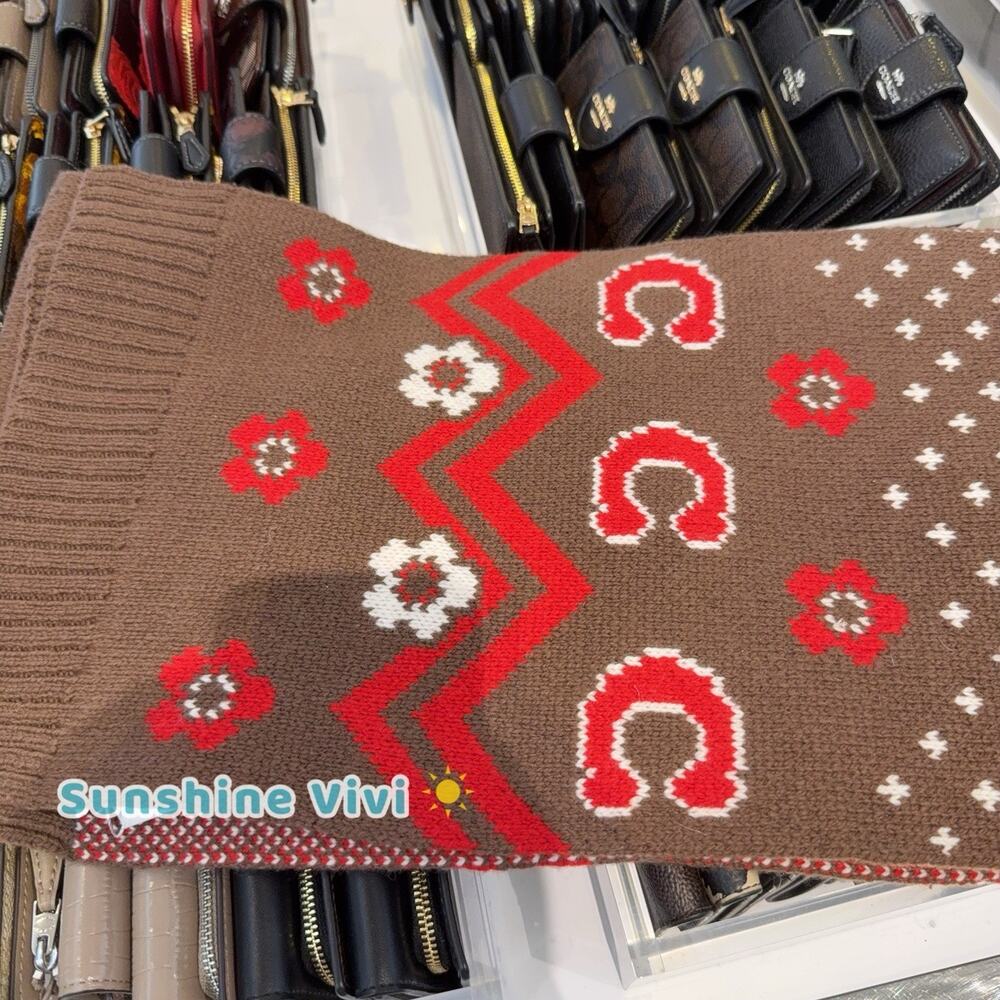 NWT Coach Fair Isle Print Knit Muffler Sable Multi CCW05 Holiday Gift - Picture 2 of 7